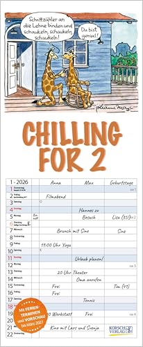 Chilling for 2 2026: Familienplaner mit 3 breiten Spalten. Hochwertiger Familienkalender mit Ferienterminen, Vorschau bis März 2027 und nützlichen Zusatzinformationen. von Korsch Verlag