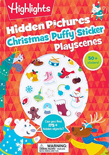 Christmas Hidden Pictures Puffy Sticker Playscenes: Christmas Stocking Stuffer for Kids 3-6, Activity Book with Christmas Puzzles, Stickers, Mazes and More (Highlights Puffy Sticker Playscenes)