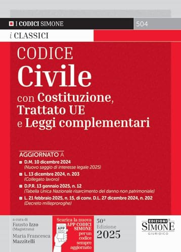 Codice civile. Con Costituzione, Trattato UE e leggi complementari. Con App Codici Simone (I Codici Simone) von Edizioni Giuridiche Simone