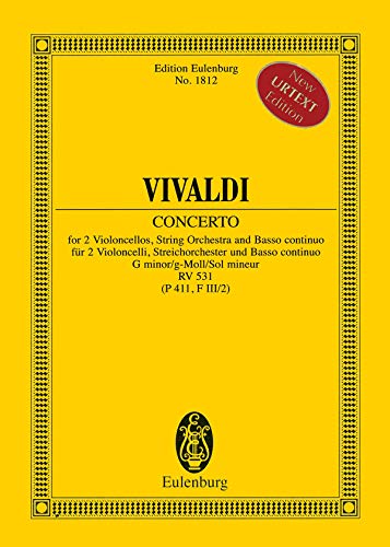Concerto g-Moll: RV 531 (P 411, F III/2). 2 Violoncelli, Streichorchester und Basso continuo. Studienpartitur. (Eulenburg Studienpartituren) von Eulenburg