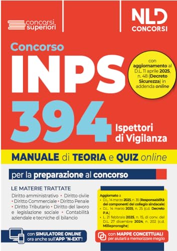 Concorso 394 ispettori di vigilanza INPS. Manuale con tutte le materie. Teoria + quiz 2025. Nuova ediz. Con espansione online von Nld Concorsi