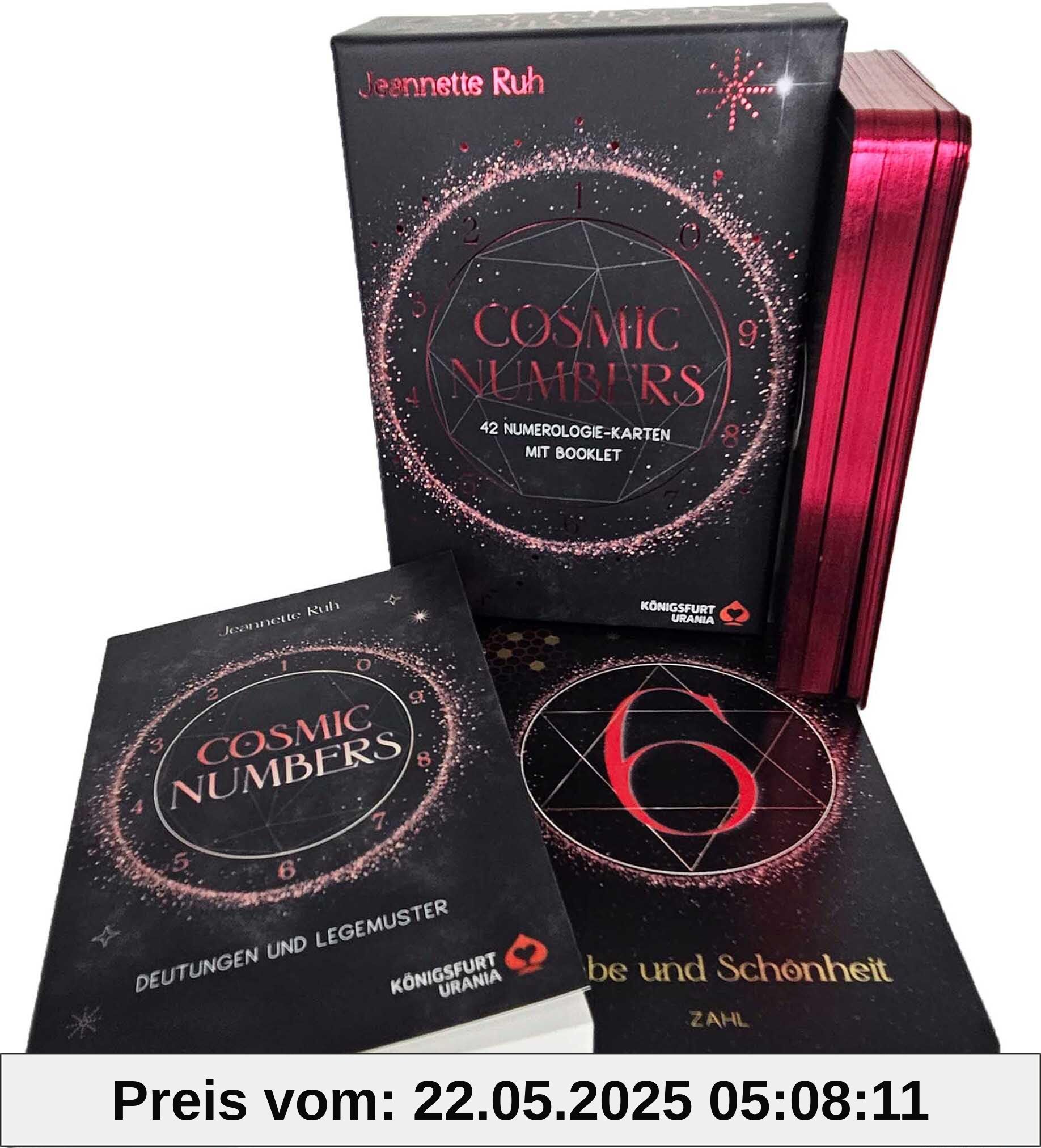 Cosmic Numbers (Numerologie): 42 Karten, farbiges 192-seitiges Booklet, Box mit Metallicfolie, Karten mit Pink-/Metallicschnitt