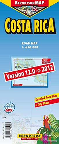 Costa Rica: 1:650 000 +++ Meseta Central, San José, Time Zone (BerndtsonMAP) von Huber, München