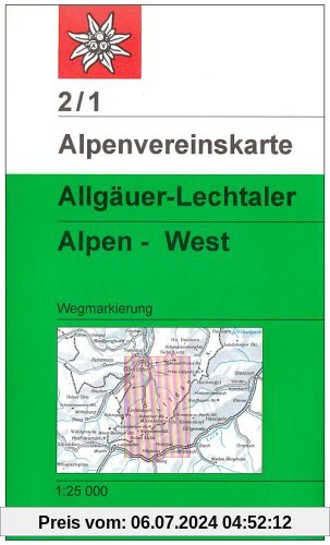 DAV Alpenvereinskarte 02/1 Allgäuer - Lechtaler Alpen - West 1 : 25 000: Topographische Karte. Wegmarkierung