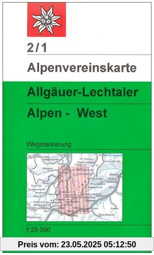 DAV Alpenvereinskarte 02/1 Allgäuer - Lechtaler Alpen - West 1 : 25 000: Topographische Karte. Wegmarkierung