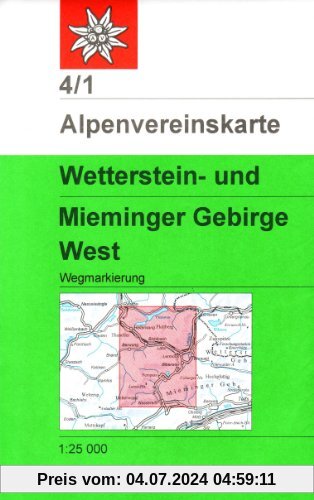 DAV Alpenvereinskarte 04/1 Wetterstein Mieminger Gebirge West 1 : 25 000 Wegmarkierungen: Topographische Karte