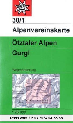 DAV Alpenvereinskarte 30/1 Ötztaler Alpen Gurgl 1 : 25 000 Wegmarkierungen: Topographische Karte