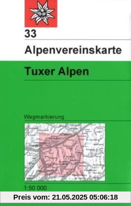 DAV Alpenvereinskarte 33 Tuxer Alpen 1 : 50 000 Wegmarkierung