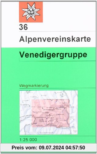 DAV Alpenvereinskarte 36 Venedigergruppe 1 : 25 000 Wegmarkierungen: Topographische Karte