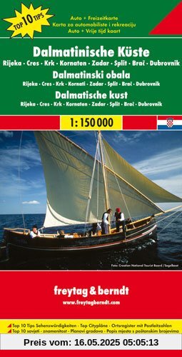 Dalmatinische Küste, Rijeka-Cres-Krk-Kornaten-Zadar-Split-Brac-Dubrovnik. Autokarte. 1 : 150 000.
