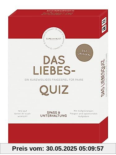 Das Liebesquiz: Ein kurzweiliges Fragespiel für Paare | Ideales Geschenk zum Jahrestag, Valentinstag oder Geburtstag | 110 Spielkarten in hochwertiger Spielbox Das Liebesquiz: Ein kurzweiliges Fragespiel für Paare | Ideales Geschenk zum Jahrestag, Valentinstag oder Geburtstag | 110 Spielkarten in hochwertiger Spielbox