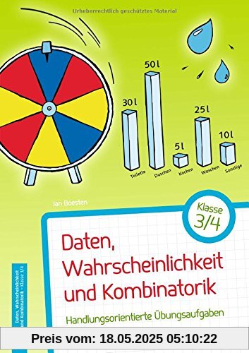 Daten, Wahrscheinlichkeit und Kombinatorik - Klasse 3/4: Handlungsorientierte Übungsaufgaben mit Lösungen