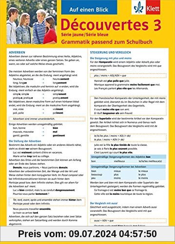 Découvertes Série jaune / Série bleue 3 - Auf einen Blick: Grammatik passend zum Schulbuch - Klappkarte (6 Seiten)
