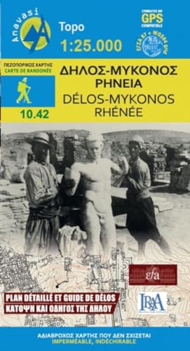 Wanderkarte Delos, Mykonos, Rheneia: Detailed Map and Guide of Delos. Waterproof, rip-proof plastic paper. GPS compatible. GGRS 87 + WGS 84 grid . Engl.-Span. von Anavasi Editions
