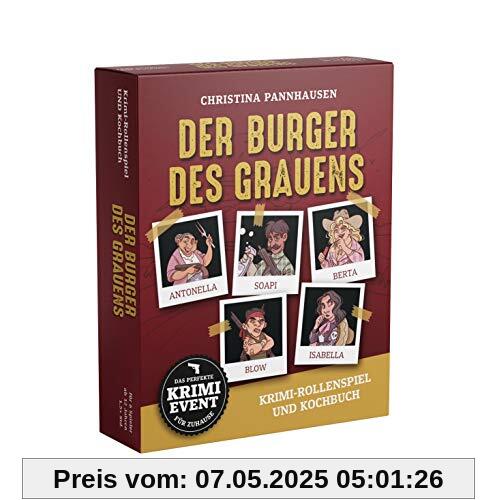 Der Burger des Grauens. Krimidinner-Rollenspiel und Kochbuch. Für 6 Spieler ab 12 Jahren.: Das perfekte Krimi-Event für zu Hause. 72 Anweisungskarten, 6 Einladungsschreiben und Tischkarten