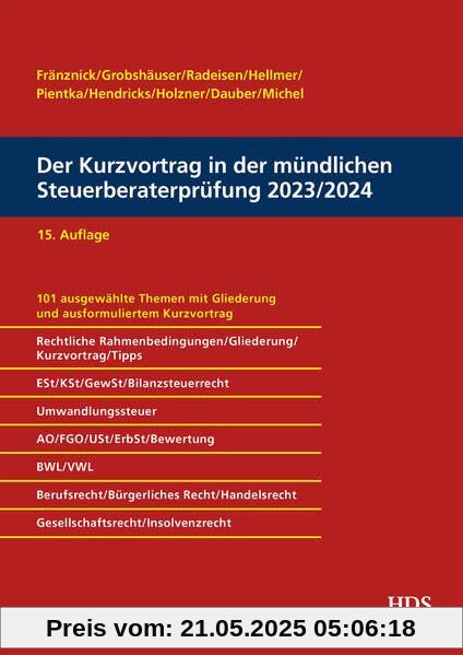 Der Kurzvortrag in der mündlichen Steuerberaterprüfung 2023/2024