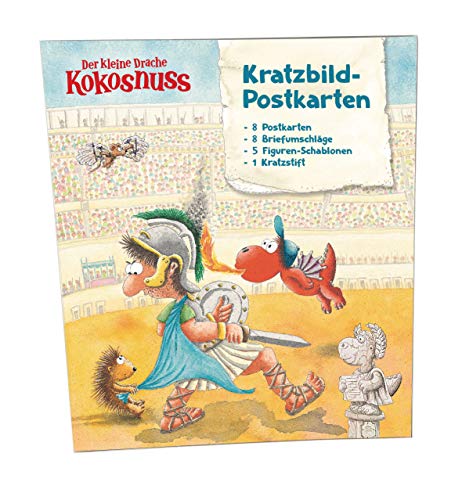 Der kleine Drache Kokosnuss - Kratzbild-Postkarten Set: 8er Set Postkarten mit Schablone