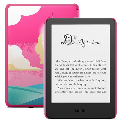 Amazon Kindle Kids (16 GB) – Falls das Gerät kaputtgeht, ersetzen wir es. Inklusive altersgerechter Bücher, Hülle, blendfreiem Bildschirm und schnellerem Umblättern – Einhorntal-Design von Amazon