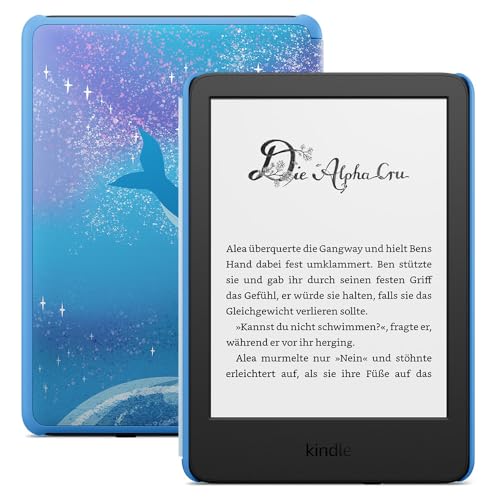 Amazon Kindle Kids (16 GB) – Falls das Gerät kaputtgeht, ersetzen wir es. Inklusive altersgerechter Bücher, Hülle, blendfreiem Bildschirm und schnellerem Umblättern – Weltraumwal-Design von Amazon