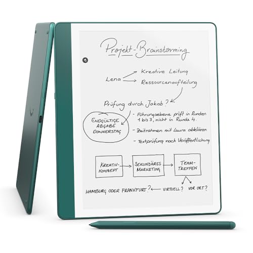 Amazon Kindle Scribe (64 GB) – Neuartiges Display mit gleichmäßigem Rahmen | Schreib einfach in Bücher und Dokumente | Mit Premium-Eingabestift | Mit Premium-Eingabestift – Jadegrün Metallic von Amazon