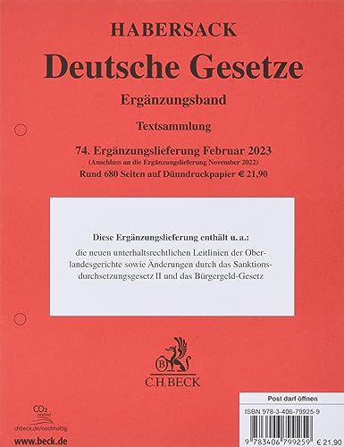 Deutsche Gesetze Ergänzungsband 74. Ergänzungslieferung: Rechtsstand: 8. Februar 2023