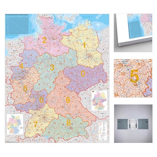 Deutschland PLZ-Karte zum Pinnen mit Wandhalterung auf EasyPrint-Platte, 80 x 105 cm: Wandkarte Deutschland PLZ-Karte zum Pinnen mit Wandhalterung auf EasyPrint-Platte, 80 x 105 cm: Wandkarte von Stiefel