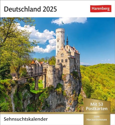 Deutschland Sehnsuchtskalender 2025 - Wochenkalender mit 53 Postkarten: Reise-Kalender mit 53 hochwertigen Postkarten der schönsten Plätze ... 16 x 17,5 cm (Sehnsuchtskalender Harenberg)