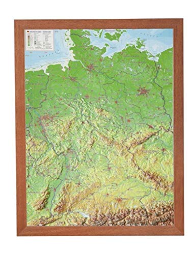 Deutschland klein mit Rahmen 1:2.4MIO: Reliefkarte Deutschland klein mit Holzrahmen: Tiefgezogenes Kunststoffrelief von georelief Vertriebs GbR
