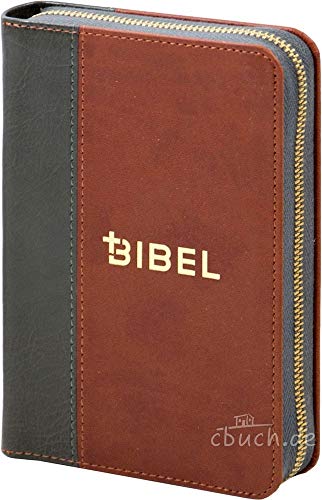 Die Bibel – Schlachter 2000 – Miniaturausgabe (PU-Einband, grau/braun, Goldschnitt, Reißverschluss)