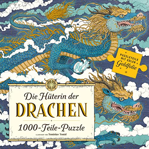Die Hüterin der Drachen Puzzle: 1000 Teile mit Goldfolie veredelt und einem Poster als Vorlage
