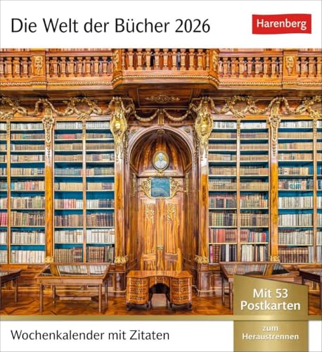Die Welt der Bücher Postkartenkalender 2026 - Wochenkalender mit 53 Literaturpostkarten: Von den schönsten Bibliotheken bis zum gemütlichen Lesesessel ... 53 Postkarten in einem Kalender von Harenberg