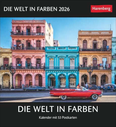 Die Welt in Farben Postkartenkalender 2026 - Kalender mit 53 Postkarten: Die schönsten Motive aus Landschaft, Architektur und Tierwelt. Farbenfroher ... in stimmungsvoll leuchtender Optik von Harenberg