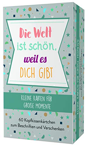 Die Welt ist schön, weil es dich gibt: Kleine Karten für große Momente. 60 Kopfkissenkärtchen zum Beschriften und Verschenken