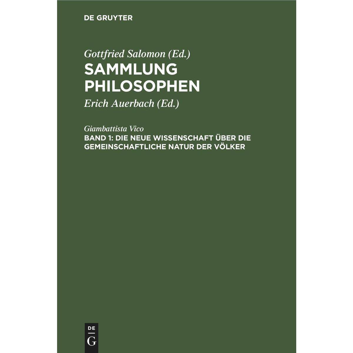 Die neue Wissenschaft über die gemeinschaftliche Natur der Völker von De Gruyter