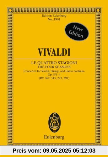 Die vier Jahreszeiten: Konzerte. op. 8/1-4. RV 269, 315, 293, 297 / PV 241, 336, 257, 442. Violine, Streicher und Basso continuo. Studienpartitur. (Eulenburg Studienpartituren)