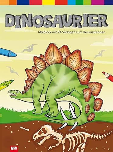 Dinosaurier: Malblock mit 24 schwarz/weiß Vorlagen zum Heraustrennen