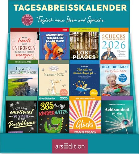 Display Tagesabreißkalender 2026: Mit 12 x 3 Ex. | Dekorative Abreißkalender für jeden Tag, zum Aufstellen oder Aufhängen Display Tagesabreißkalender 2026: Mit 12 x 3 Ex. | Dekorative Abreißkalender für jeden Tag, zum Aufstellen oder Aufhängen von arsEdition GmbH