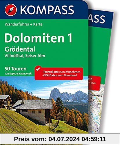 Dolomiten 1, Grödental - Villnößtal - Seiser Alm: Wanderführer mit Extra Tourenkarte zum Mitnehmen.
