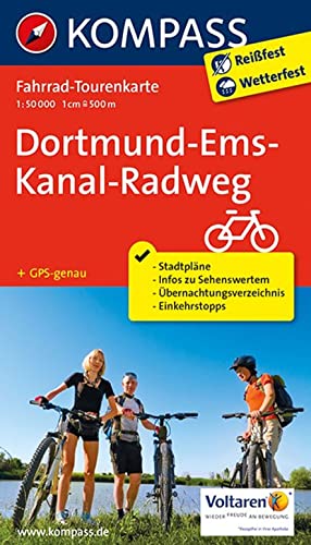 KOMPASS Fahrrad-Tourenkarte Dortmund-Ems-Kanal-Radweg 1:50.000: Leporello Karte, reiß- und wetterfest