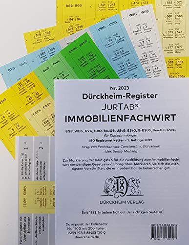 DürckheimRegister® IMMOBILIENFACHWIRT Griffregister: 180 Registeretiketten (sog. Griffregister) für IMMOBILIEFACHWIRTE mit den wichtigsten §§ im BGB, ... BGB, WEG, GVG, GBO, BauGB im Immobilienrecht.