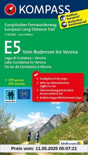 E5 Vom Bodensee bis Verona: Wander-Tourenkarte. GPS-genau. 1:50000 E5 Vom Bodensee bis Verona: Wander-Tourenkarte. GPS-genau. 1:50000