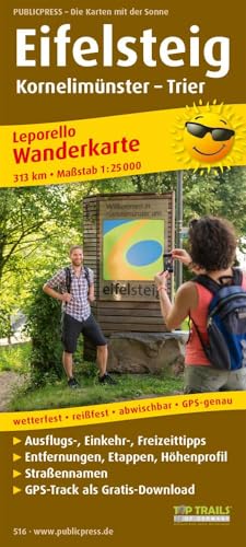 Eifelsteig, Kornelimünster - Trier: Leporello Wanderkarte mit Ausflugszielen, Einkehr- & Freizeittipps, wetterfest, reissfest, abwischbar, GPS-genau. 1:25000 (Leporello Wanderkarte: LEP-WK) von FREYTAG-BERNDT UND ARTARIA