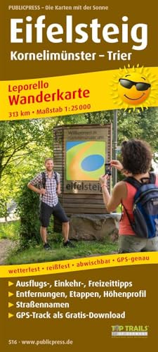 Eifelsteig, Kornelimünster - Trier: Leporello Wanderkarte mit Ausflugszielen, Einkehr- & Freizeittipps, wetterfest, reissfest, abwischbar, GPS-genau. 1:25000 (Leporello Wanderkarte: LEP-WK) von Publicpress