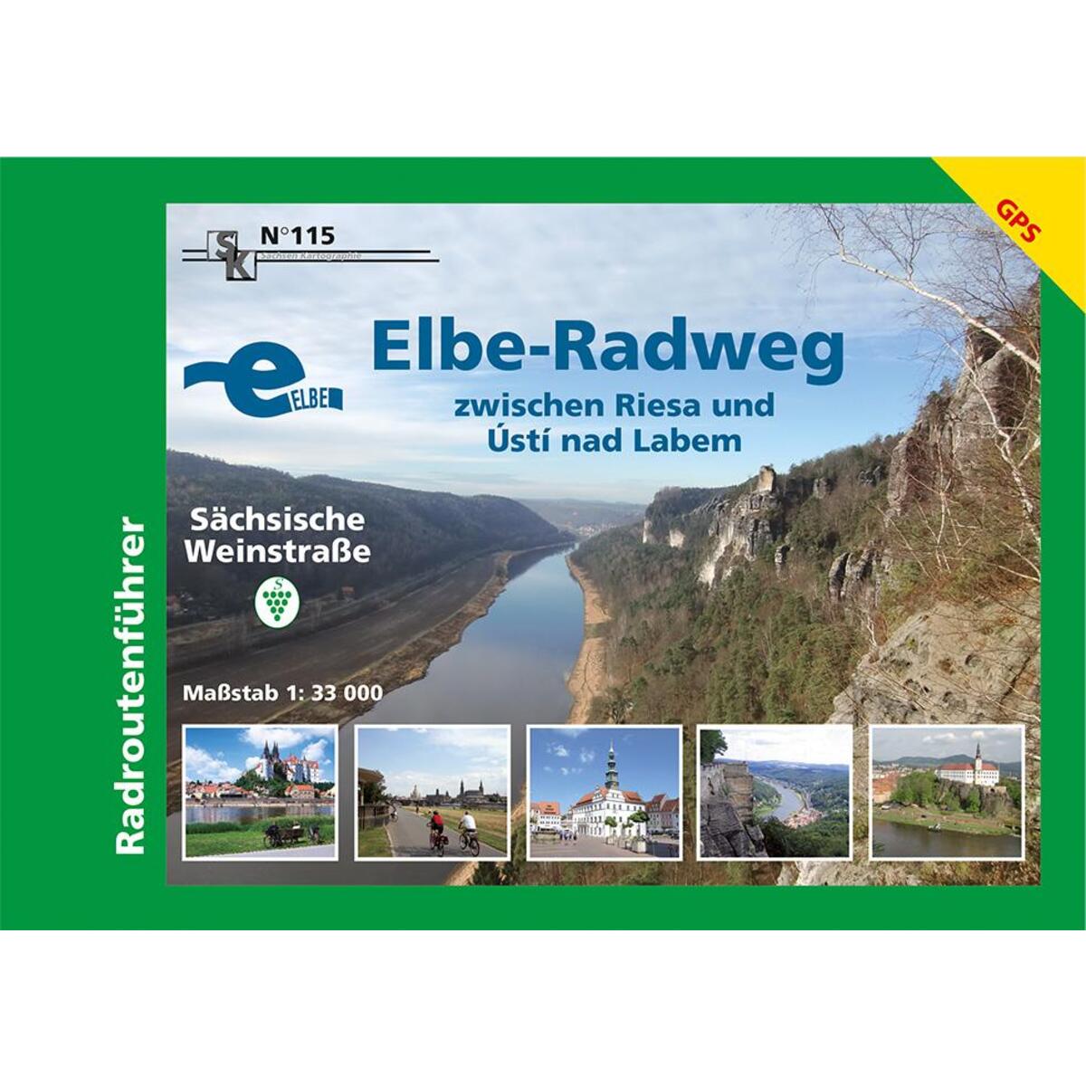 Elbe-Radweg zwischen Riesa und Ustí nad Labem - Sächsische Weinstraße 1 : 33 000 von Sachsen Kartographie