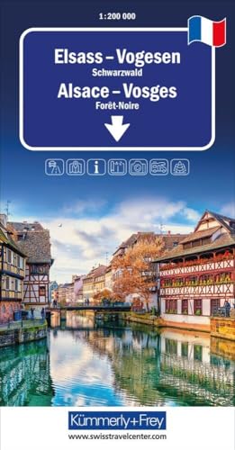 Kümmerly+Frey Regional-Strassenkarte Elsass, Vogesen 1:200.000: Mit Schwarzwald. Inkl. Stadtpläne, Ortsverzeichnis und Reiseinformationen