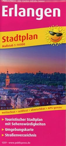 Erlangen: Touristischer Stadtplan mit Sehenswürdigkeiten und Straßenverzeichnis. 1:14000 (Stadtplan: SP)