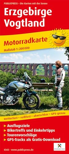 Erzgebirge - Vogtland: Motorradkarte mit Ausflugszielen, Einkehr- & Freizeittipps und Tourenvorschlägen, wetterfest, reissfest, abwischbar. 1:200000 (Motorradkarte: MK)