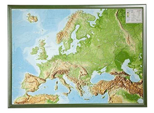 Europa Gross 1:8.000.000 mit Rahmen: Reliefkarte Europa mit grünfarbenen Holzrahmen: mit grünem Holzrahmen von georelief Vertriebs GbR