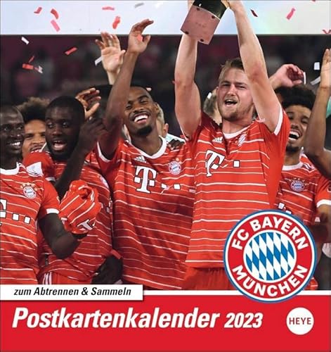 FC Bayern München Postkartenkalender 2023. Monats-Tischkalender zum Aufstellen mit den Stars des FC Bayern. Ein kleiner Fotokalender mit Postkarten zum Versenden an Fußballfans. von Heye Kalender