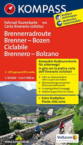 KOMPASS Fahrrad-Tourenkarte Brennerradroute Brenner - Bozen - ciclabile Brennero - Bolzano 1:50.000: Leporello Karte, reiß- und wetterfest